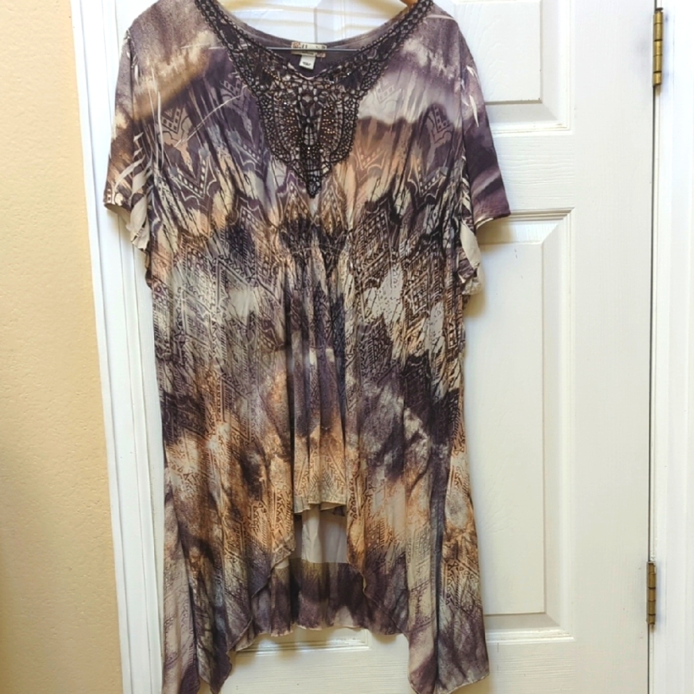 Soft Grey and Cream Tunic Top 2X